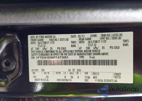 2015 Ford F-150 Xl из США, поврежденный, VIN 1FTEW1E86FFA73551